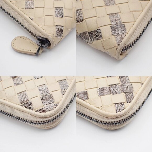 BOTTEGA VENETA Intrecciato Zip Around Long Wallet Embossing Leather Whit 63AA183 - Picture 9 of 13